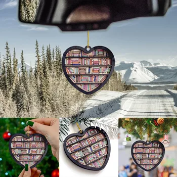 1pc Spalvos Medžiaga, Knygos Mylėtojas Širdies Formos Automobilio Lentynoje Pakabukas Ornamentu Kalėdų Gimtadienio Elementai Medžio Apdaila Dovana L5