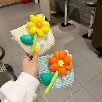 Vaikų Mezgimo Maišą Gražių Gėlių Monetos Rankinėje Elegantiškas Mini Krepšys Gražus Crossbody Maišelį Gėlių Audimo Merginos Krepšys