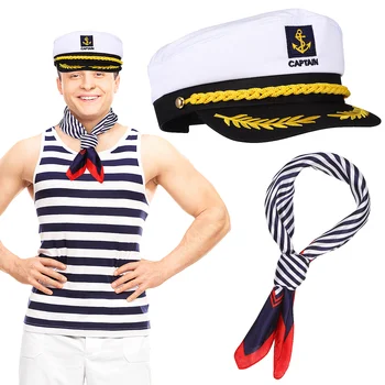 1 Set Mens Kapitonas Skrybėlę Prop Sailor Kaklo Šaliką Suaugusiųjų Sailor Skrybėlę Valtis Šalies Cosplay Kostiumų Priedai