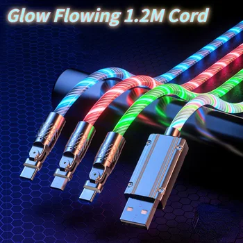 Kabelis USB C Tipo Kabelis Švyti Teka 1,2 M Laidas LED žaibiškos Baterija Micro USB Įkroviklio Laidą Laidą 