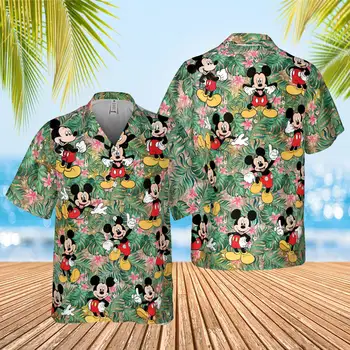 Mickey Mouse Havajų Marškinėliai Derliaus Mygtuką Trumpas Rankovės Marškinėliai Disney Havajų Marškinėliai magiška Karalystė Atsitiktinis Paplūdimio vyriški Marškiniai