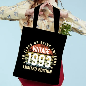 Derliaus 1993 Limited Edition Moterų Rankinės 40 Metų Yra Nuostabus Spausdinti Pečių Maišą 90-ųjų Tendencija Ponios Drobės Pirkinių Krepšys