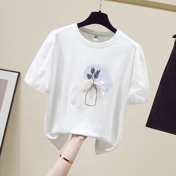Vasarą naujų nėrinių hablo-burbulas mova, sujungimas moterų dizaino jausmas bowknot spausdinimo T-shirt nišą joker kailis