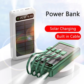 30000mAh Saulės Energijos Banko Nešiojamas Įkroviklis Pastatytas Laidas iPhone 14 13 