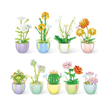 Idėja, Mini Bloko Vazoninių Augalų Pastatas, Mūrinis Rose Daisy Kaktusas Flores Convallariae Kiaulpienių Jazminų Gėlių Modelio Žaislai, Dovanos