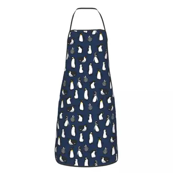 Mielas Pingvinas Modelis (Tamsiai Mėlynos spalvos Variantas) Prijuostė Virėjas Virimo Virtuvė Kepimo Tablier kombinezonai su Antkrūtiniais Virtuvės Valymo Prijuostės, Moterims, Vyrams
