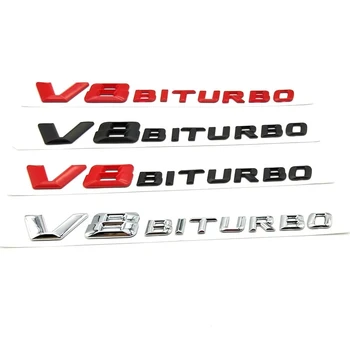 Naujas 3D ABS Automobilių Galinis Kamieno Sparno Lipdukas V8 BITURBO Logotipas Ženklelis Įklija, S63 AMG C63 E63 GLC63S CLS63 VTR Priedai
