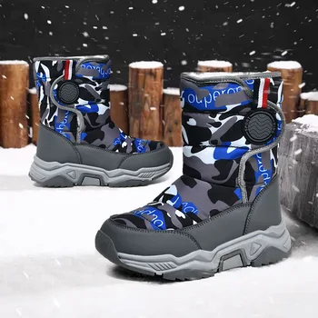 Tarpvalstybinių vaikų sniego batai berniukų medvilnės batai, vidutinio amžiaus vaikų pliušinis šilti žieminiai batai užsienio prekybos mergaičių batai