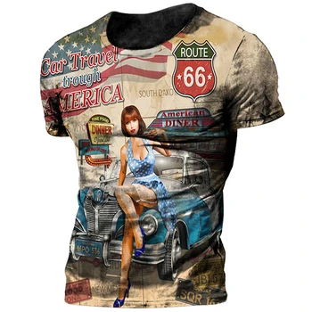 Derliaus 66 Maršruto T-shirt Vyrams 3d Atspausdintas Dviratininkas Motorinių vyriški T Shirts, Negabaritinių Marškinėliai 