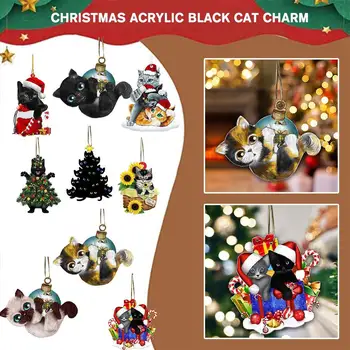 Žavinga Kačiukas Kalėdų Ornamentu Purvo atsparus 2D Akrilo Katė Kabinti Pakabučiai Amatų Už Medžio Durys, Langas Kabineto Lentynos