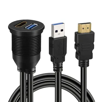USB 3.0 & HDMI-suderinama su HDMI-suderinama + USB3.0 AUX Pratęsimo Dash Skydelis Vandeniui Automobilių Flush Mount Kabelis