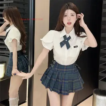 2023 japonijos korėjiečių studentų jk mokyklos vienodos mergina saldus vienodas sexy cute merginos peteliškę +tvarstis palaidinė+klostuotas sijonas rinkinys