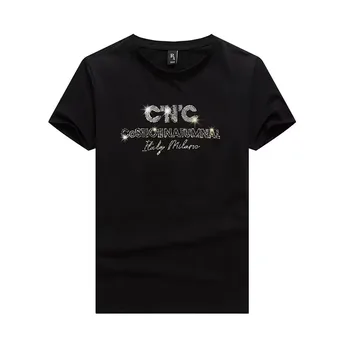 Vyriški CNC vyriški T-shirt High-end Karšto Diamond Užrašu Balta Atsitiktinis Trumpas Rankovėmis marškinėliai Mercerized Medvilnės Slim Apvalios Kaklo
