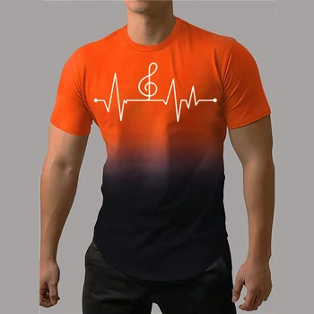 Vyriški T-Shirt 3D Spausdinimo Gradientas Stiliaus Muzikos Pastaba Tee 2023 Vasaros Negabaritinių Marškinėliai Vyrams Mados Trumpas Rankovės O-Kaklo Viršūnes