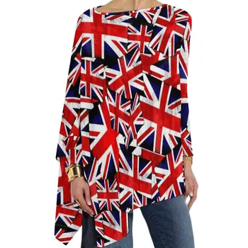 Britų Vėliavos T-Shirt Abstrakčiai Spausdinti Atsitiktinis Palaidų Long-Sleeve T-Shirts Dizainas, Vintage Marškinėlius Ponios Žiemos Tees Didelis Dydis 5XL 6XL