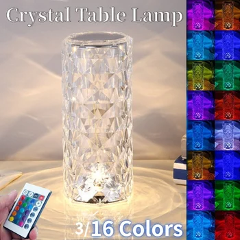 LED Kristalų Stalo Lempa Rose Šviesos Projektorius 3/16 Spalvų Touch RGB Reguliuojamas Diamond Atmosfera Šviesos USB Touch Naktį Šviesos