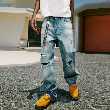 Y2K Stiliaus Tuščiaviduriai Iš Ripped Jeans Rudenį Mens Atsitiktinis Negabaritinių Tiesiai Džinsinio audinio Kelnės Vyrams Mados Drabužių Streetwear Jean Kelnės
