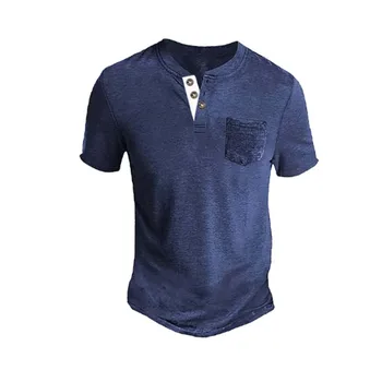 Mados Vyrų Henley Marškinėliai T Shirt Vasaros Trumpos Rankovės Kietas Mygtuką, O-Kaklo Marškinėliai Atsitiktinis Pagrindinio VYRIŠKI Marškinėliai Camiseta Hombre 2023