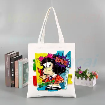 Toda Mafalda Kawaii Animacinių Filmų Shopper Bag Spausdinti Canvas Tote Maišą, Rankinės Moterims Maišelį Harajuku Pečių Krepšiai