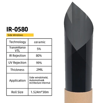 50cmX152cm IR80% UV99% 5% VLT Anti-glare UV Apsauga Aukštos Kokybės Nano Keramikos Tamsiai Juoda Privatumo Saulės, Automobilio Lango Atspalvis Filmas