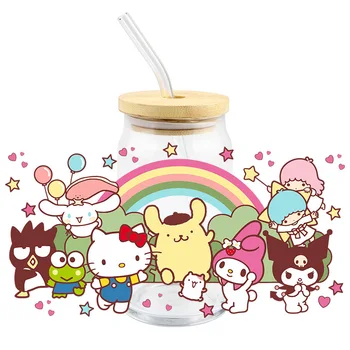 Sanrio Hello Kitty 3D UV DTF Taurės Wrap Perdavimus, Lipdukai, Etiketės, Patvarus, atsparus Vandeniui Logotipas Cinnamoroll Kuromi 