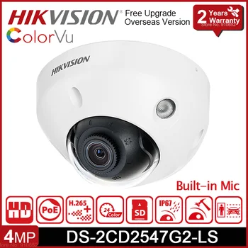Hikvision DS-2CD2547G2-LS 4MP ColorVu H. 265+ POE Built-in Mic IP67 IK08 Mini Dome IP VAIZDO stebėjimo Kamera Lauko Home Security