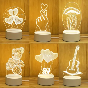 Romantiškos Meilės 3D Akrilo Led Lempos, Namų Vaikų Nakties Šviesos Stalo Lempa Gimtadienio Dekoro Valentino Dieną, Naktiniai staleliai, Lempa