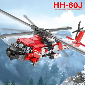 HH-60J Guard Paieškos Gelbėjimo Orlaivių Karinių Naikintuvų Transporto Sraigtasparnio Modelis Plytų Armijos Lėktuvas Blokai Žaislas Berniukams Dovana
