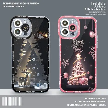 Linksmų Kalėdų Eglutės, Dovanos Aiškiai iPhone 14 Pro Max 8 6 7 Plius 11 12Pro SE 2020 XR XS 13mini X XSMax Skaidrus