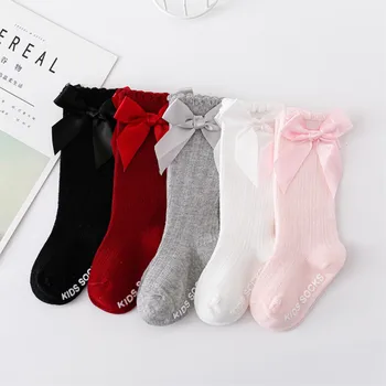 kūdikių akių kojines ilgas big bowknot duobę straipsnis naujagimių mergina, puskojinės, kojinės, gryna spalva kelio aukštas calcetines bamblys kojinių