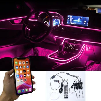 automobilių aksesuarų, interjero atmosferą, papuošti šviesos 12V RGB LED pluošto automobilių led juostelės app aplinkos šviesos automobilių
