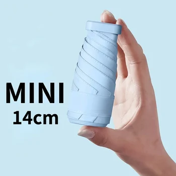 14cm Mini Pocket Lietaus, Skėtis nuo Saulės Pavėsyje Skėtis Vėjo Vandeniui Moterų Nešiojamos Kišenėje Anti-UV Kapsulė Kelionės Skėčiai
