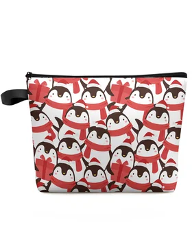 Kalėdų Pingvinas Animacinių Filmų Didelės Talpos Kelionės Kosmetikos Krepšys Nešiojamų Makiažas Saugojimo Dėklas Moterų Vandeniui Pieštukas Atveju