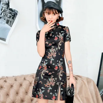 Kinijos Moterų Satino Suknelė Elegantiškas Plonas Plius Dydis Qipao Mandarinų Apykaklės Derliaus Cheongsam Vestidos Seksualus Aukštos Padalinta Oficialų Suknelė