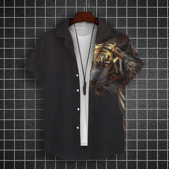 VYRIŠKI Marškiniai, Tigras Modelio 3d Spausdinimo Marškinėliai Atvartas Palaidinė Negabaritinių Trumpas Rankovės Vyrų Drabužiai Viršuje Lauko Streetwear Vasarą