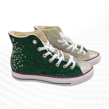 Tendencija balta žalia pilna deimantų mados aukštos viršų drobė batai populiarus patogus laisvalaikio sportbačiai