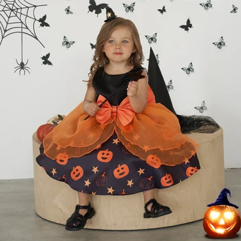 Baby Girl Dress Helovinas Moliūgų Spausdinti Princesė Vaikams Drabužių Gimtadienio Bamblys Kamuolys Suknelė Krikštynų, Kūdikių, 1 Vestidos