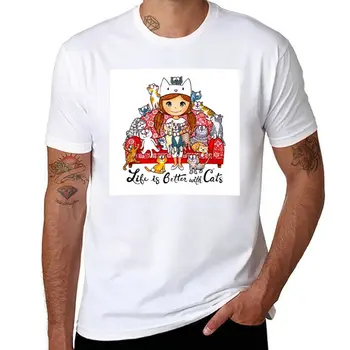 Naujos #2 GYVENIMAS YRA GERIAU SU KATĖMIS (Raudonos Sofos) T-Shirt tuščią t shirts greitai džiūsta shirt mens white t marškinėliai