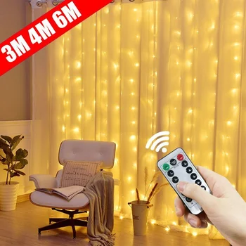 6x3M LED Žiburiai Kalėdų Pasakos String Žibintai Užuolaidų Girliandą USB Girlianda Nuotolinio Kalėdinė Dekoracija Namuose Naujųjų Metų 2024