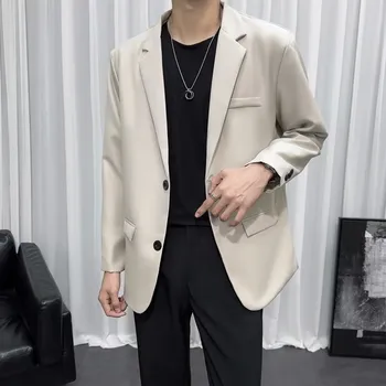 2023 Pavasario Prabanga Atsitiktinis Vyrų Kostiumas Striukė Streetwear Elegantiškas Korėjos Vientisos Spalvos Mygtuką, Oficialių Drabužių Plonas Rudenį