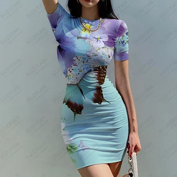 Ponios Vasaros Stora Sijonas Drugelis 3D Atspausdintas Suknelė Seksualus, Prabangus Suknelė Paprasta, Patogi Suknelė Ponios Slim Stora Sijonas