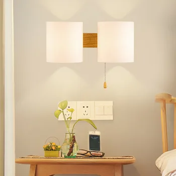 Kūrybos kietos medienos sienos lempos, modernus ir paprastas gyvenimo kambario, prieškambario balkonas, lempa, LED medinės miegamojo lovos lempa