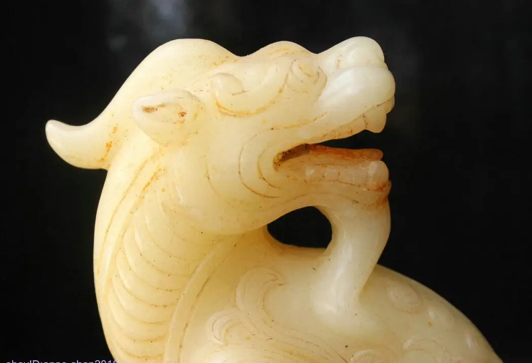 18cm Kinijos Gamtos Old Jade ranka raižyti gyvūnų drąsių karių žvėris Statula
