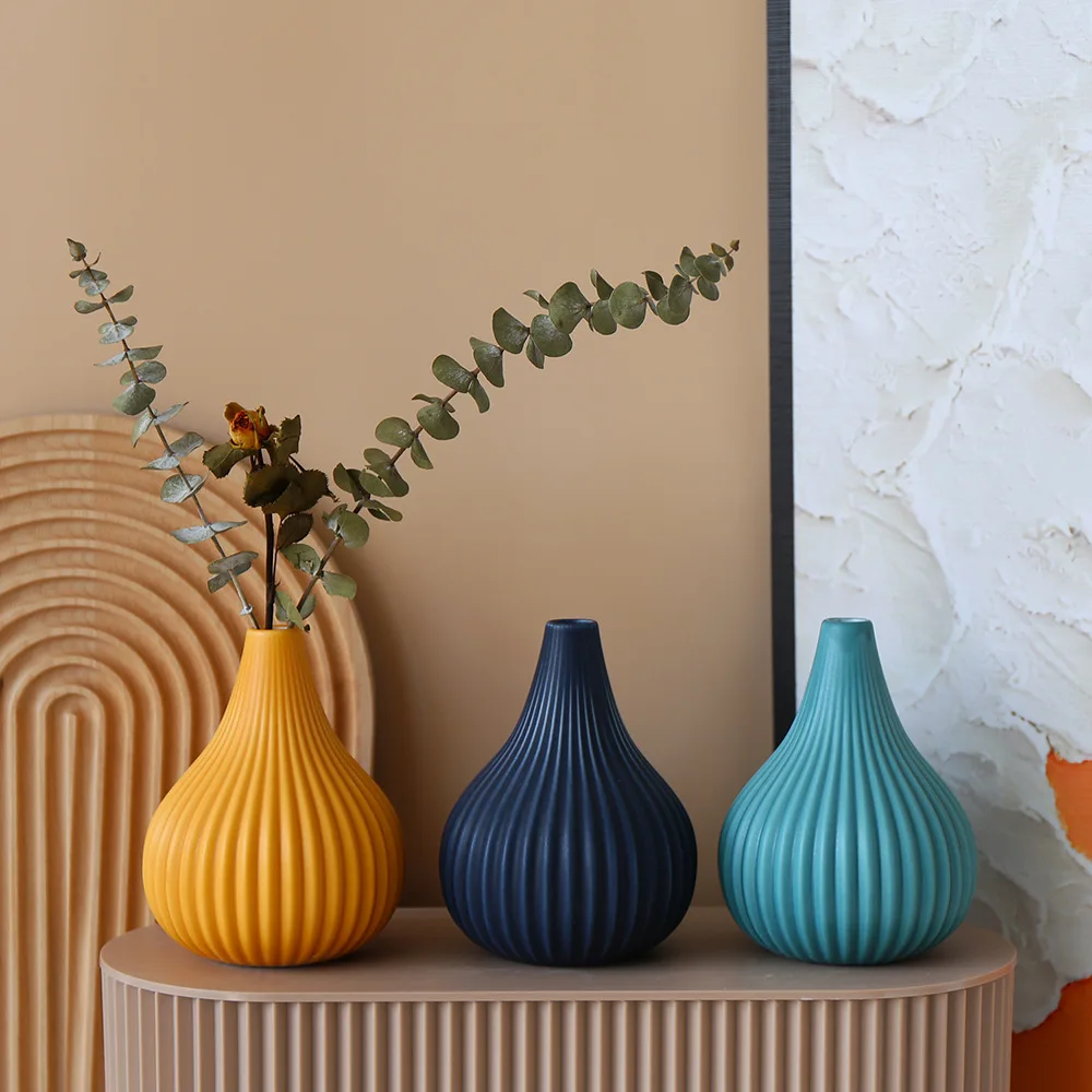 Šiaurės Morandi Spalvos Stalo Lentynos Darbalaukio Vazos Mažos Vertikalios Juostelės Keramikos Vaza Užpildu Gėlės Modernių Namų Dekoracijos