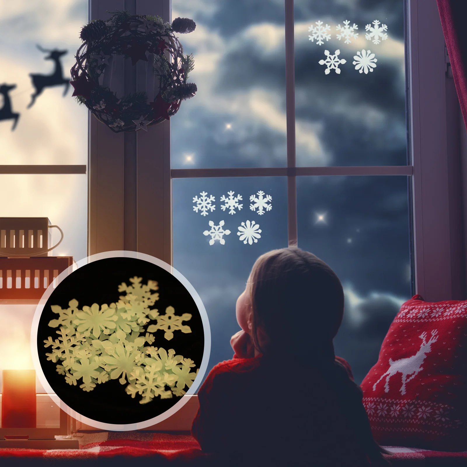200pcs Kalėdų Lipdukai Švyti Tamsoje Snaigės Lipdukai Kalėdų Langą tvirtai laikosi 3D Šviesos Siena, Stiklo Lipdukai Kalėdos