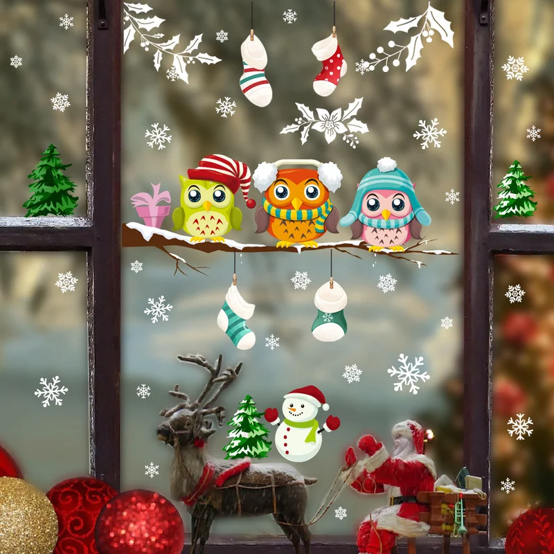 Elektrostatinių Stiklo Lipdukai Kalėdų Medžio Šaką Pelėda Snaigės Kambarį Miegamojo Lango Apdailos, Sienų Lipdukai