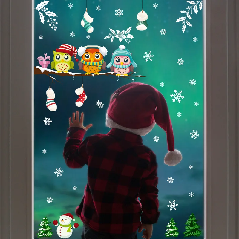 Elektrostatinių Stiklo Lipdukai Kalėdų Medžio Šaką Pelėda Snaigės Kambarį Miegamojo Lango Apdailos, Sienų Lipdukai