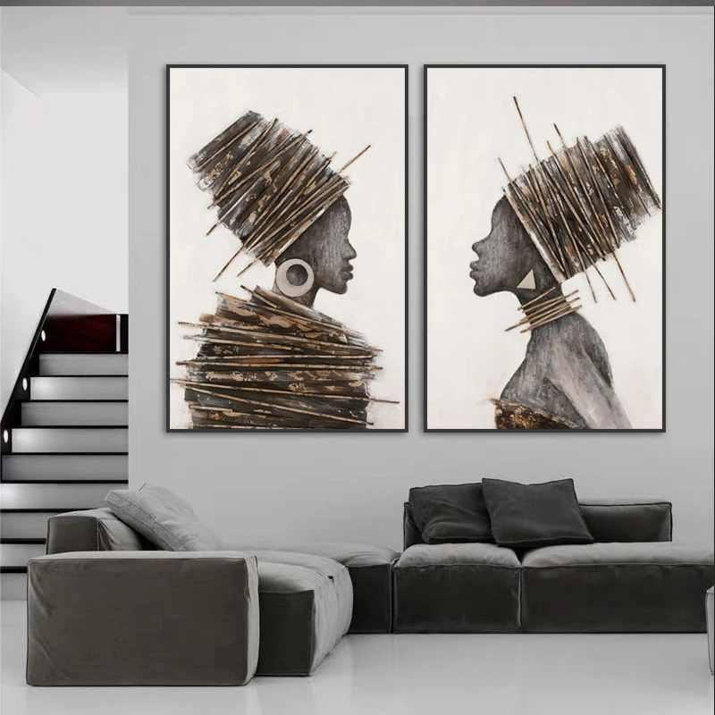 2vnt 40X60cm Abstrakčiai Afrikos juodaodžių Moterų Drobės Paveikslai Kūrybos Paveikslas Nuotrauką Plakatas Šiuolaikinio Gyvenimo Kambario Sienos Meno Apdaila