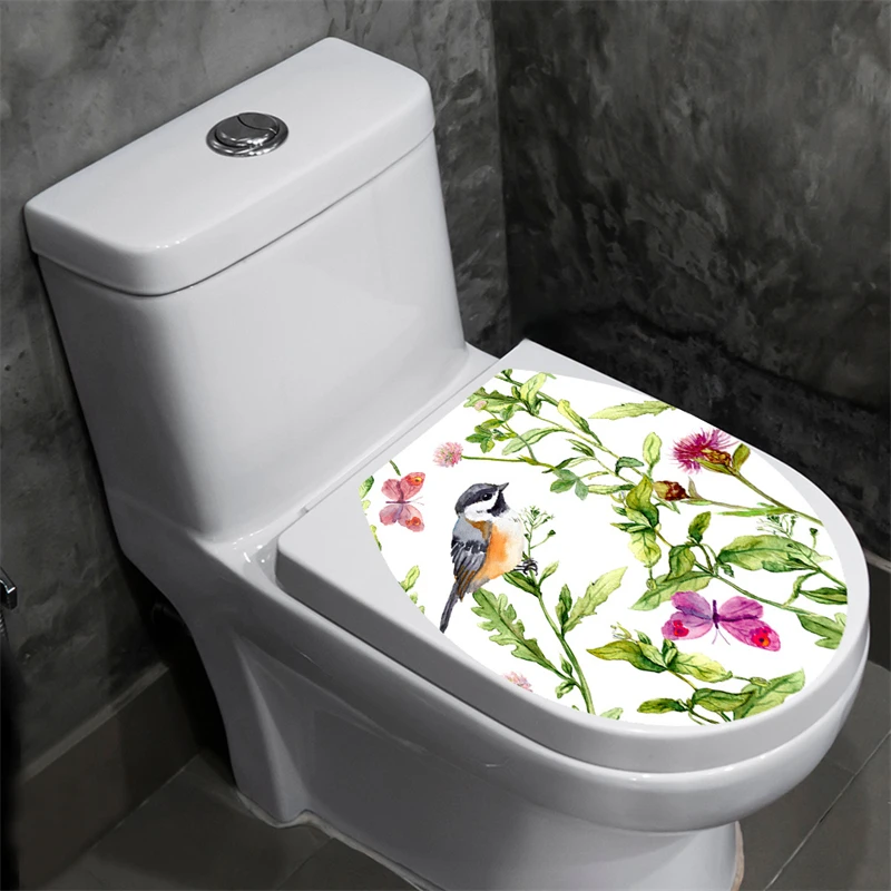 Atogrąžų Žalia Augalų, Paukščių, Gėlių Tualeto Dangčio Lipdukai Spausdinami Gėlių Drugelis Modelio WC, Vonios kambarys Dekoro Namų Puošybai Decal