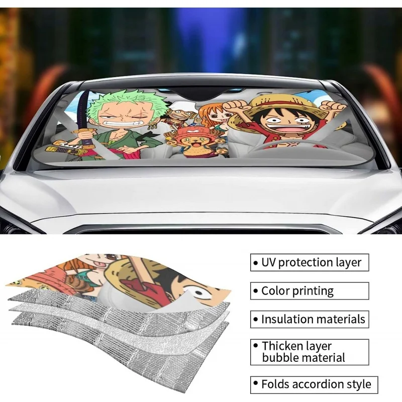Anime Luffy Kawaii Juokinga prekinis, galinis Stiklo Saulės Pavėsyje, Automobilių Saulė Pavėsyje, Priedai Dauguma Automobilių Sulankstomas Blokuoja UV Automobilių skėtį nuo saulės S/M Dydis